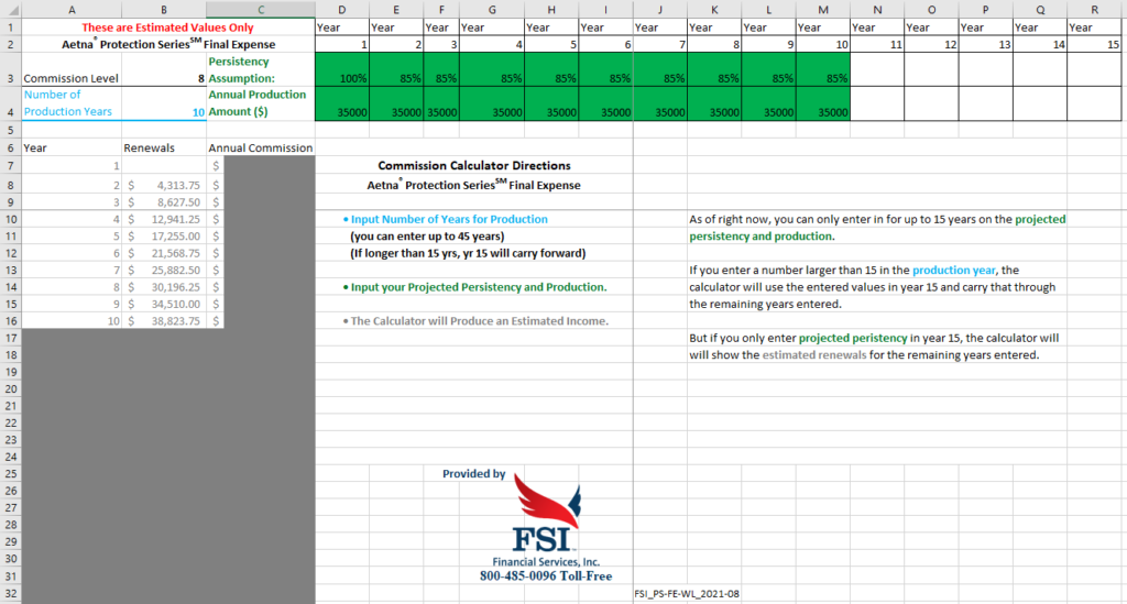 Protection Series Final Expense Commission Calculator